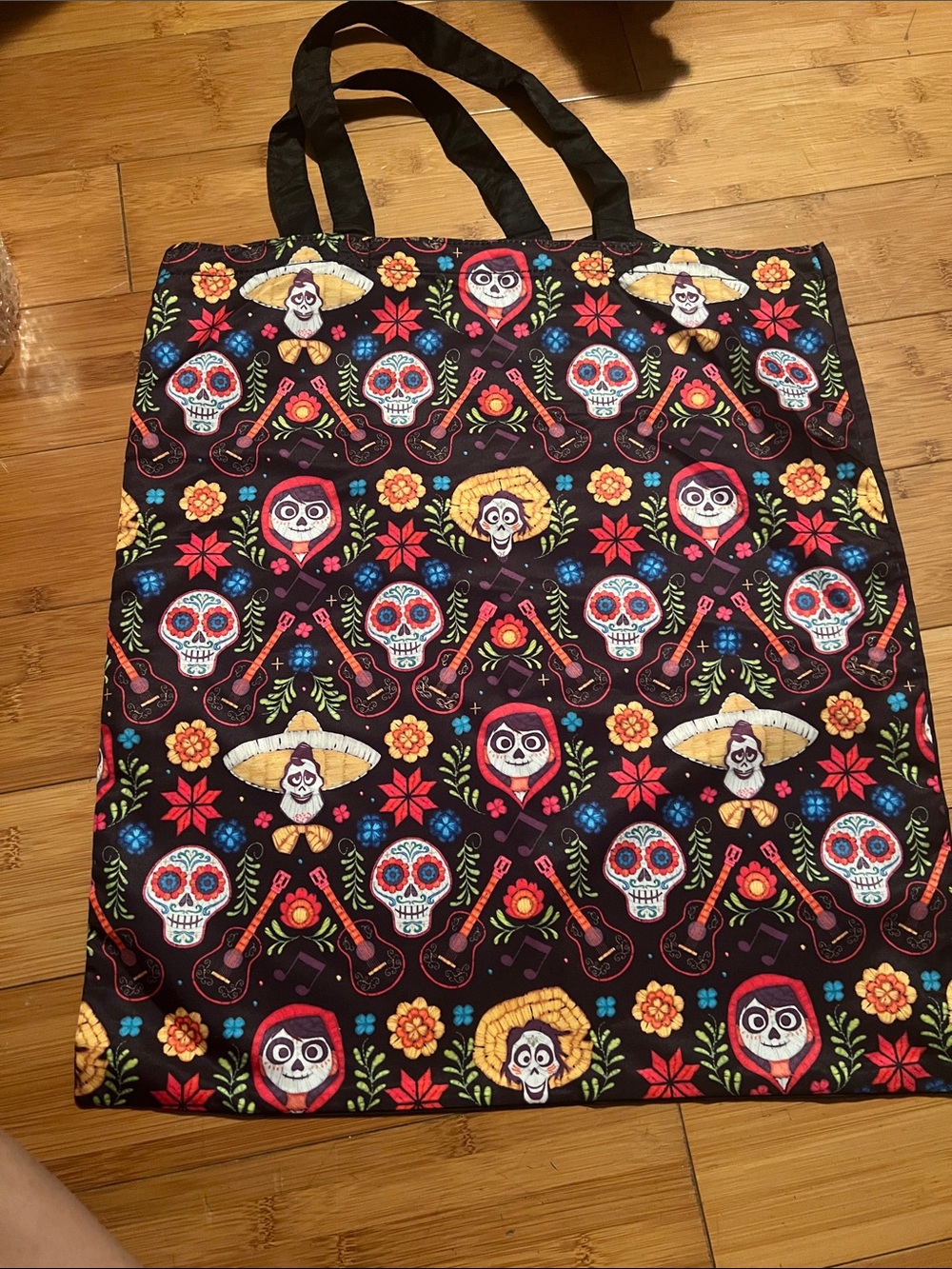 Day of the Dead Patterned Tote Bag - Black with Multicolor Skull Print